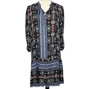 Anthropologie Holding Horses Winter Moon Ikat Tiered Dress Sz S Blue Boho Tribal